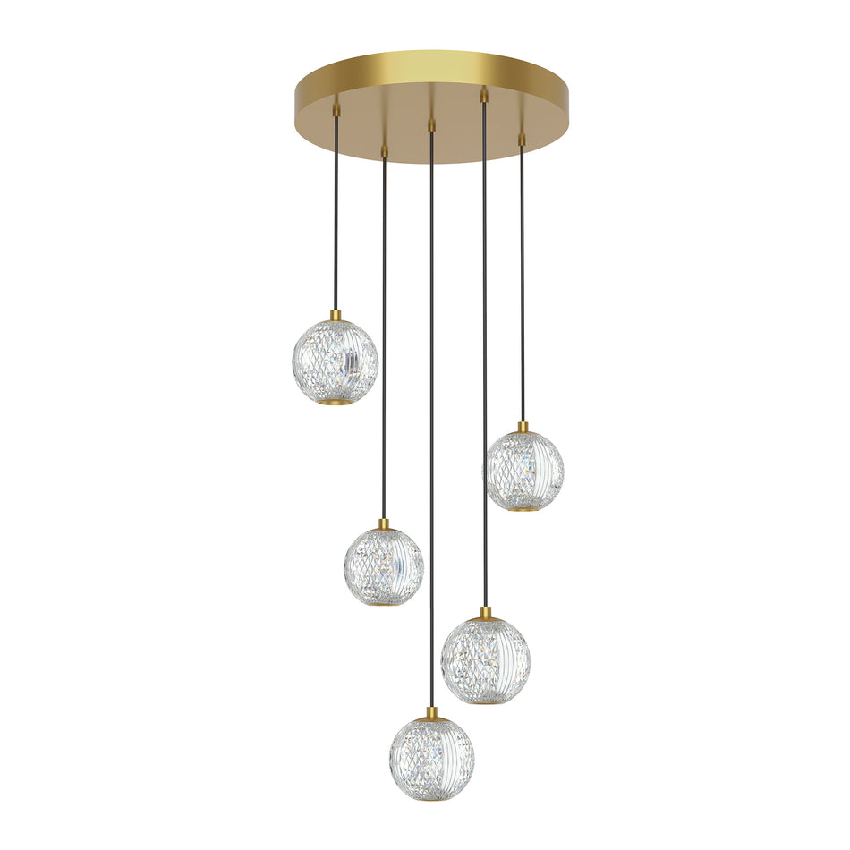 Marni 5 Light Natural Brass LED Multi Pendant