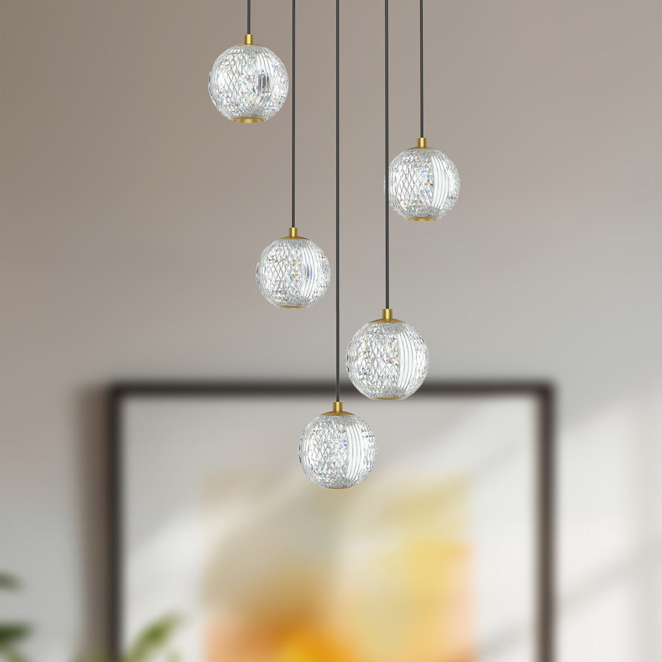 Marni 5 Light Natural Brass LED Multi Pendant by ALORA