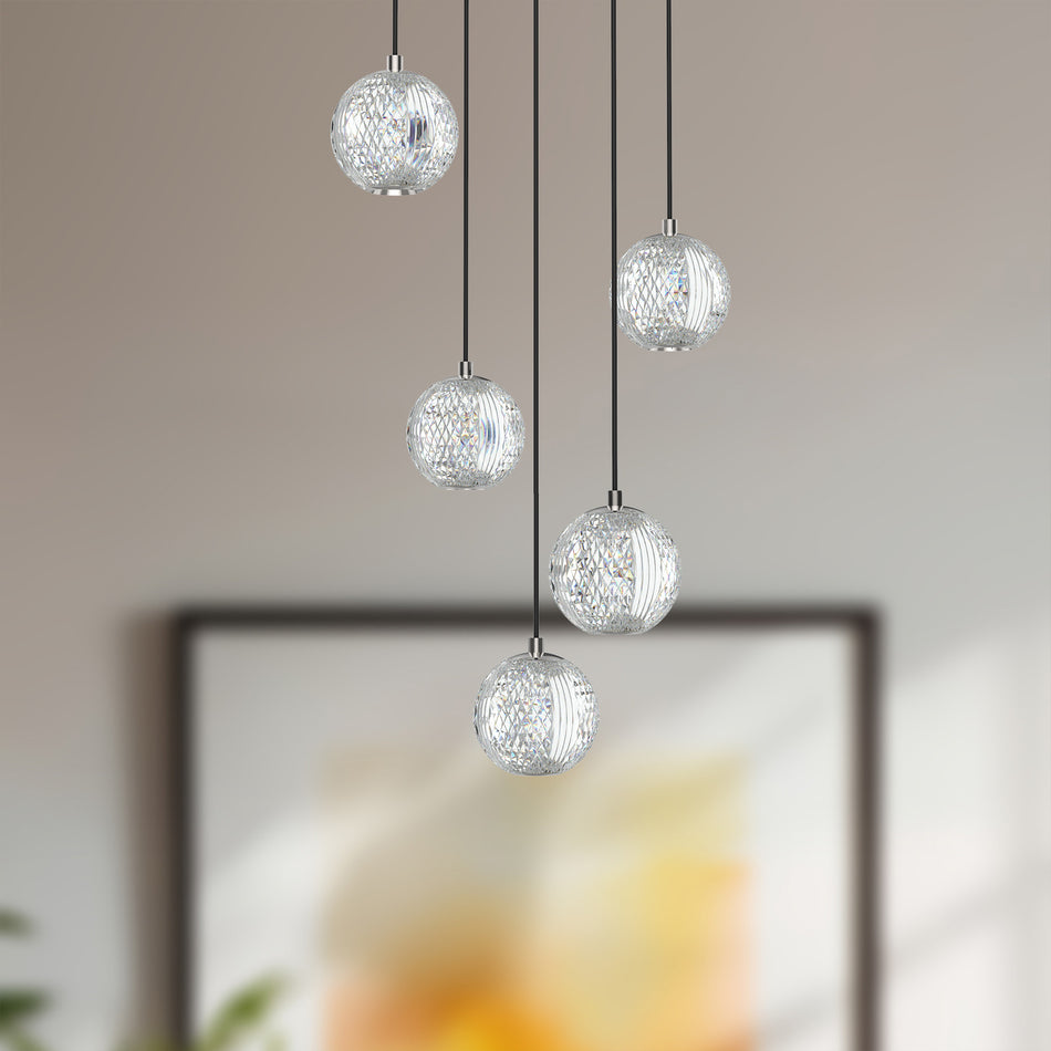 Marni 5 Light Polished Nickel LED Multi Pendant by ALORA