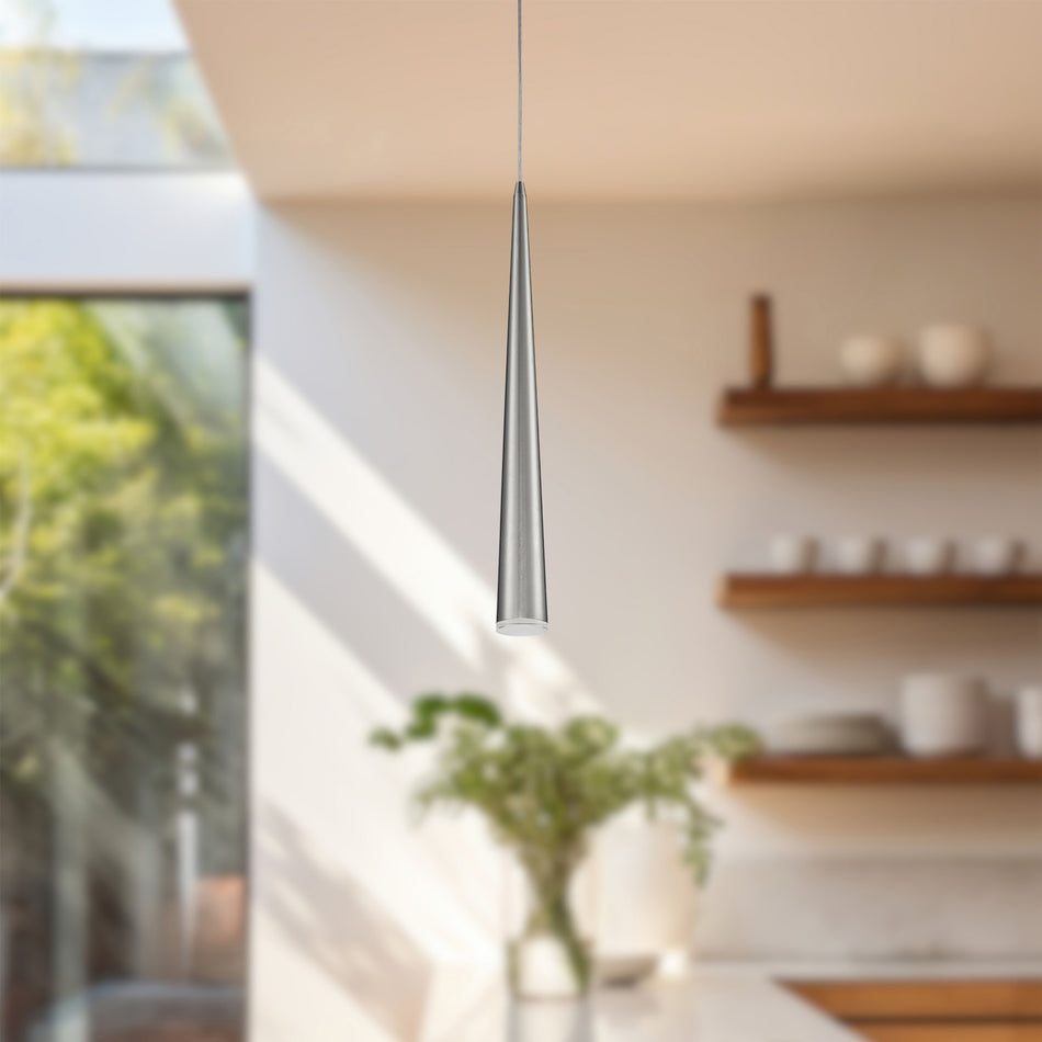 Mina 24-in Brushed Nickel LED Pendant by KUZCO