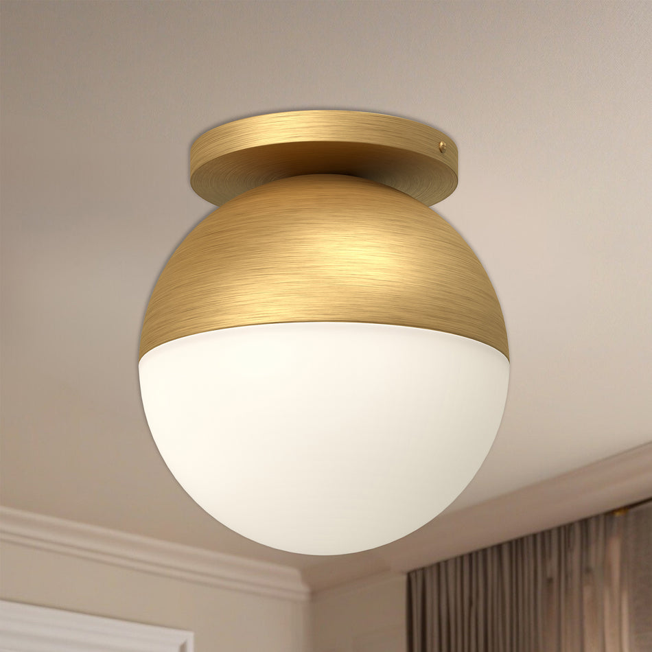Monae 10-in Brushed Gold/Opal Glass 1 Light Flush Mount by KUZCO