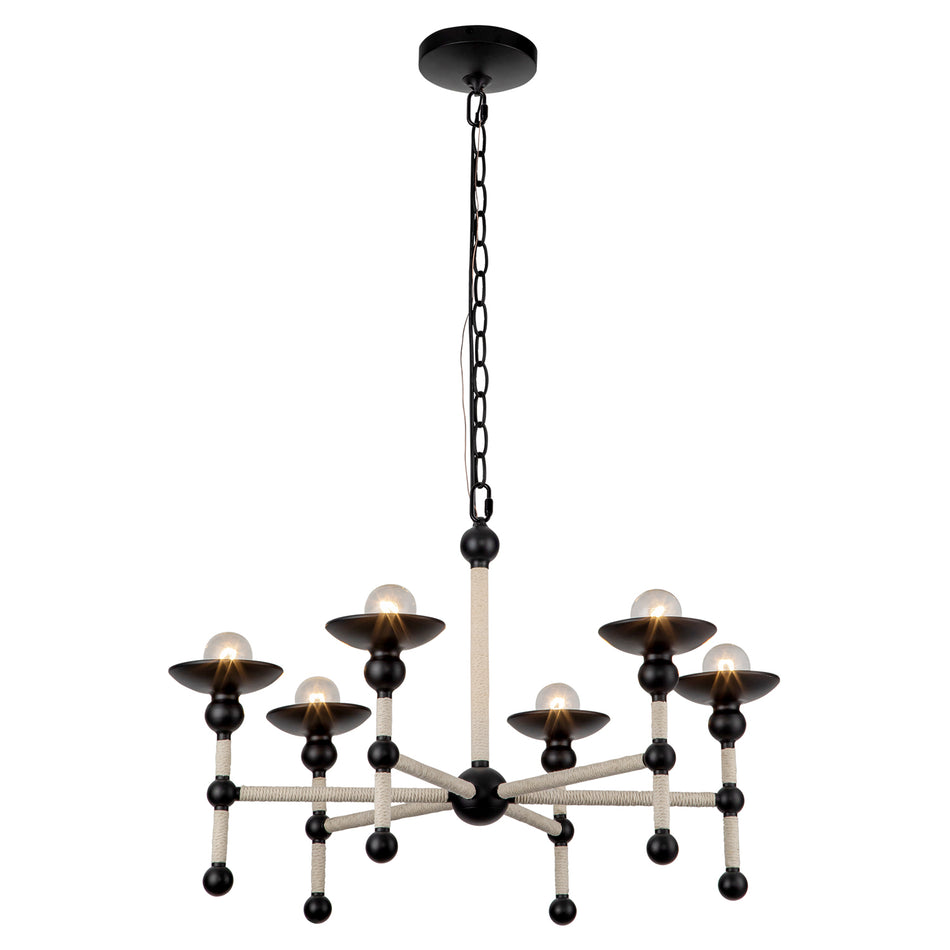 Nadine 25-in Matte Black/Cotton 6 Lights Chandeliers