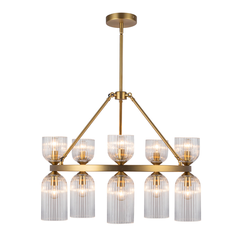 Nelly 26-in Brushed Gold/Clear Ribbed Glass Socket Chandelier