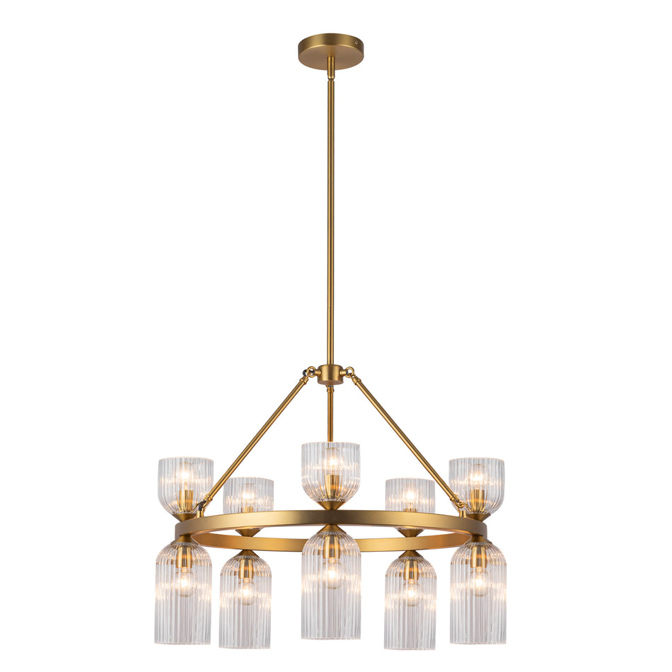 Nelly 26-in Brushed Gold/Clear Ribbed Glass Socket Chandelier by ALORA MOOD