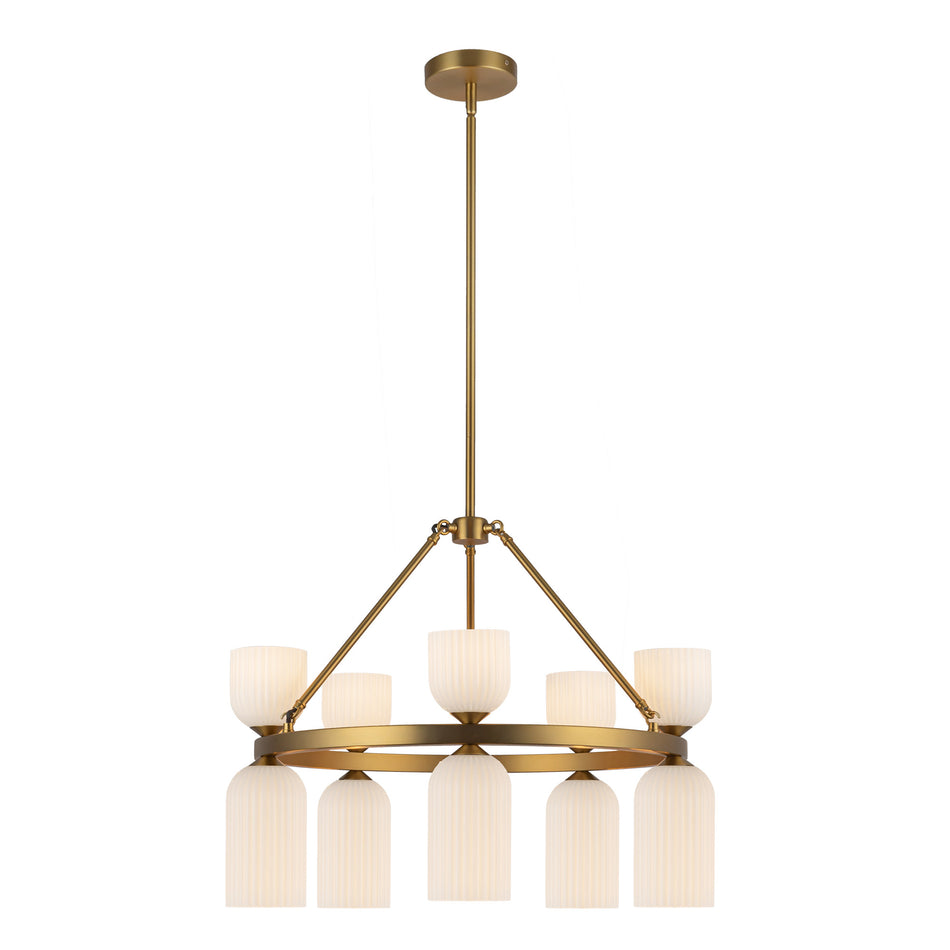 Nelly 26-in Brushed Gold/Glossy Ribbed Opal Glass Socket Chandelier by ALORA MOOD