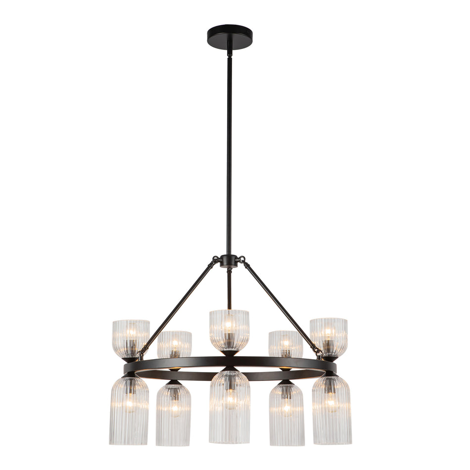 Nelly 26-in Matte Black/Clear Ribbed Glass Socket Chandelier by ALORA MOOD