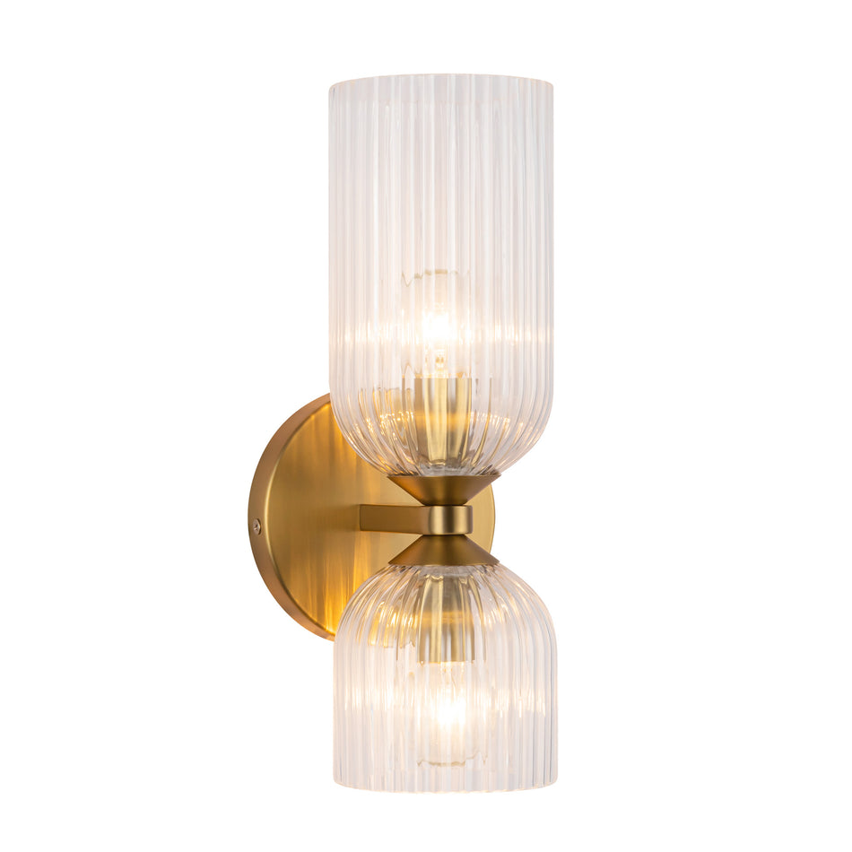 Nelly 12-in Brushed Gold/Clear Ribbed Glass Socket Wall/Vanity Light by ALORA MOOD