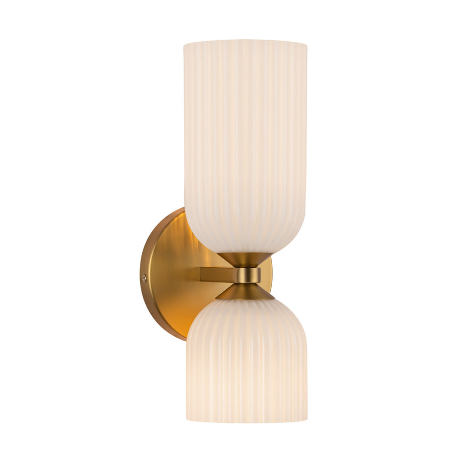 Nelly 12-in Brushed Gold/Glossy Ribbed Opal Glass Socket Wall/Vanity Light by ALORA MOOD