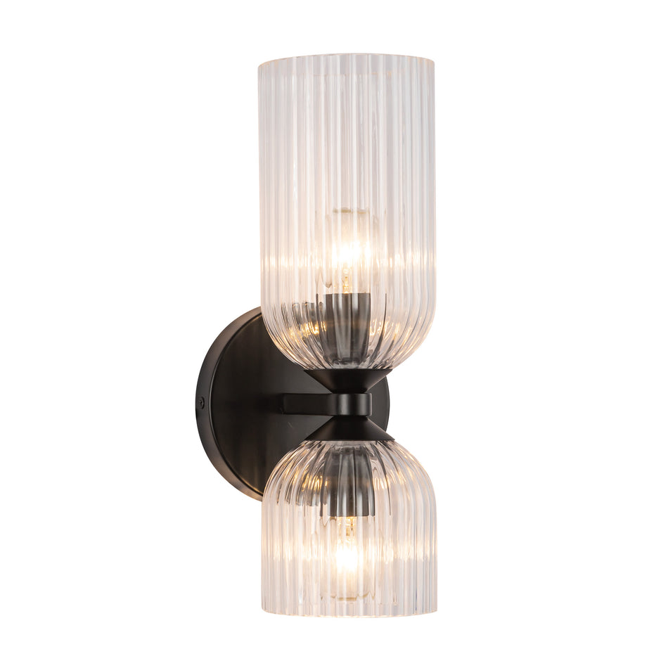 Nelly 12-in Matte Black/Clear Ribbed Glass Socket Wall/Vanity Light by ALORA MOOD
