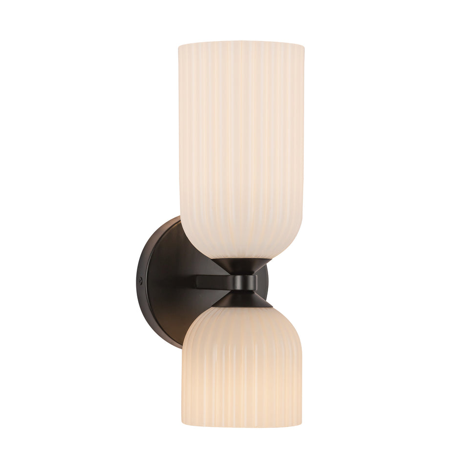 Nelly 12-in Matte Black/Glossy Ribbed Opal Glass Socket Wall/Vanity Light by ALORA MOOD