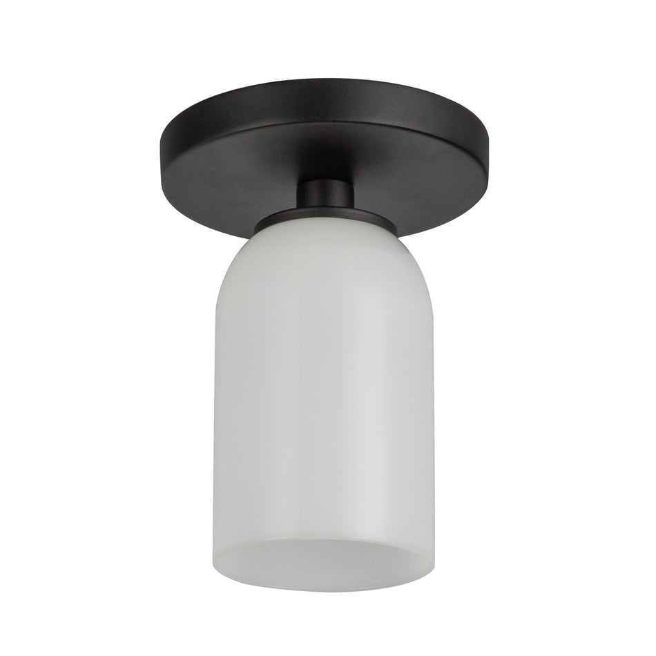 Nola 4-in Black/Glossy Opal Glass 1 Light Semi-Flush by KUZCO