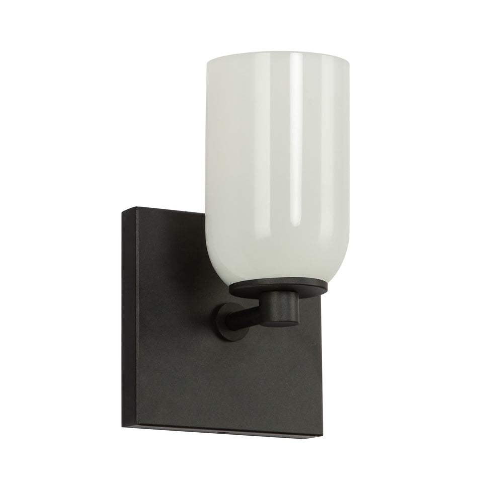Nola 4-in Black/Glossy Opal Glass 1 Light Wall Sconce by KUZCO
