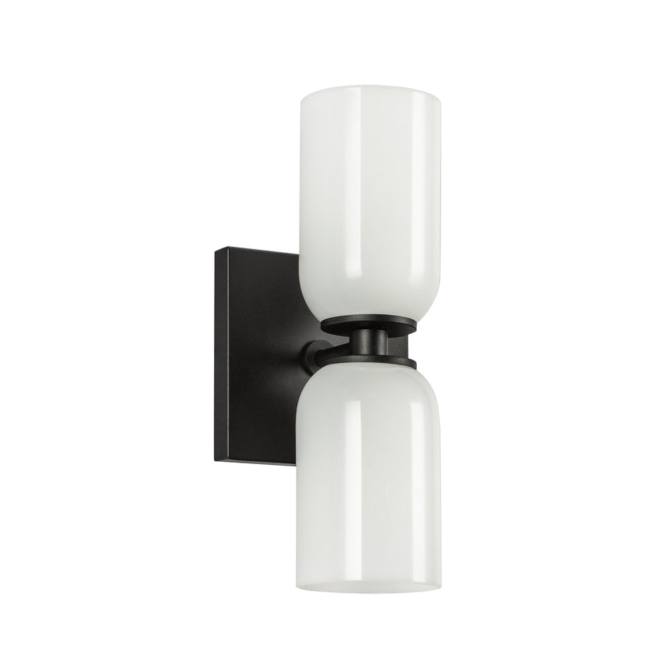 Nola 12-in Black/Glossy Opal Glass 2 Lights Wall Sconce by KUZCO