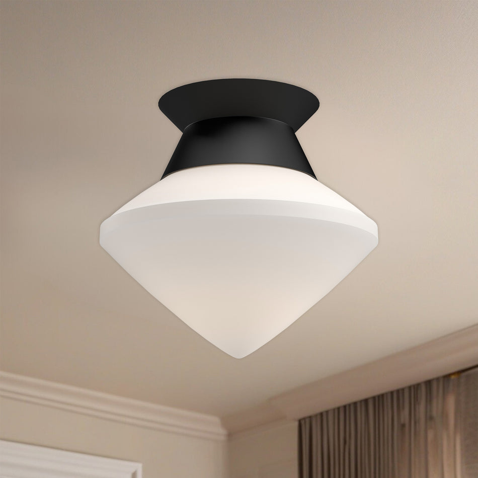 Nora 8-in Matte Black/Opal Matte Glass 1 Light Flush Mount by ALORA MOOD