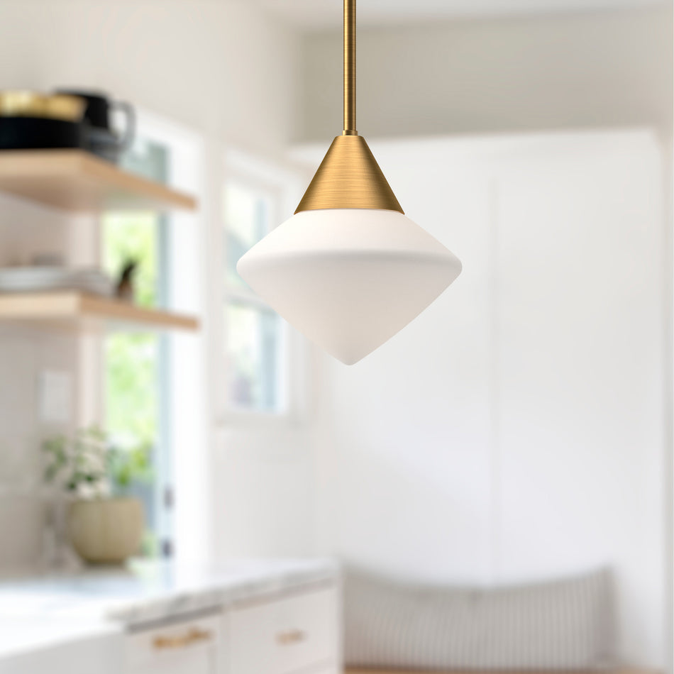 Nora 8-in Aged Gold/Opal Matte Glass 1 Light Pendant by ALORA MOOD