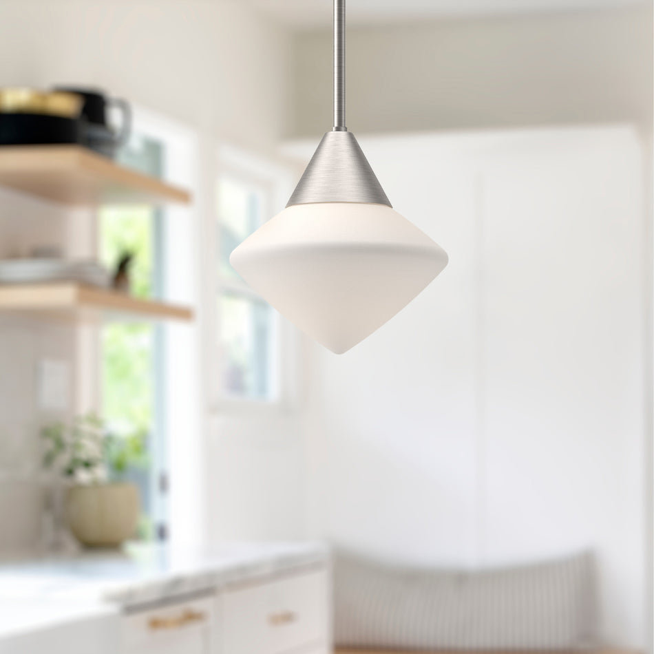 Nora 8-in Brushed Nickel/Opal Matte Glass 1 Light Pendant by ALORA MOOD