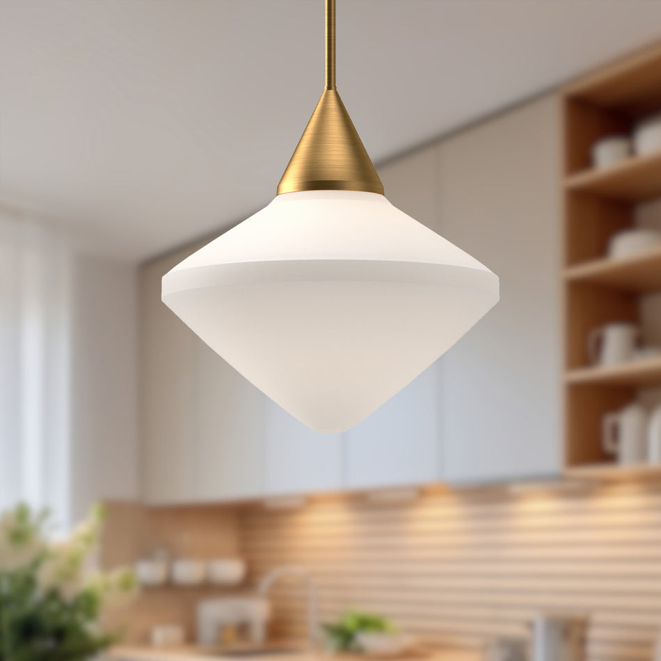 Nora 14-in Aged Gold/Opal Matte Glass 1 Light Pendant by ALORA MOOD