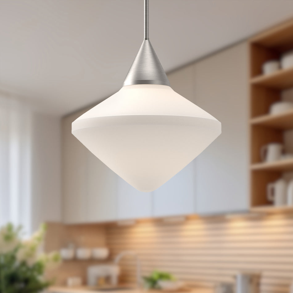 Nora 14-in Brushed Nickel/Opal Matte Glass 1 Light Pendant by ALORA MOOD