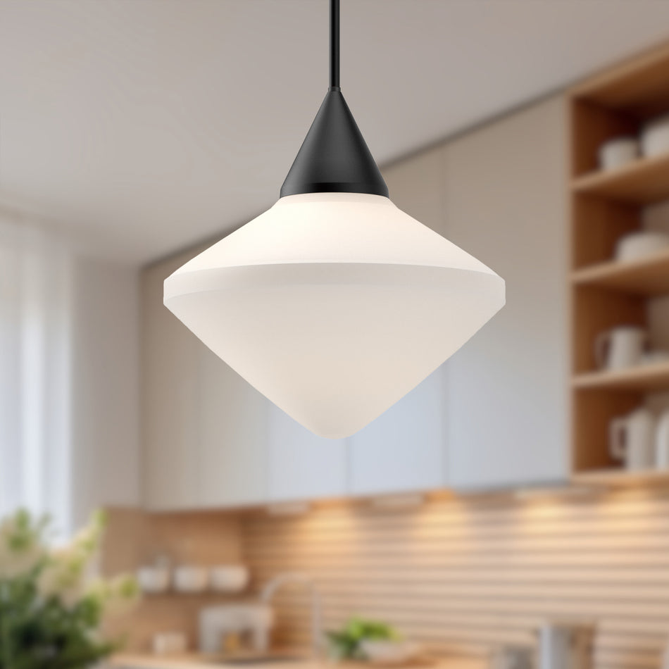 Nora 14-in Matte Black/Opal Matte Glass 1 Light Pendant by ALORA MOOD