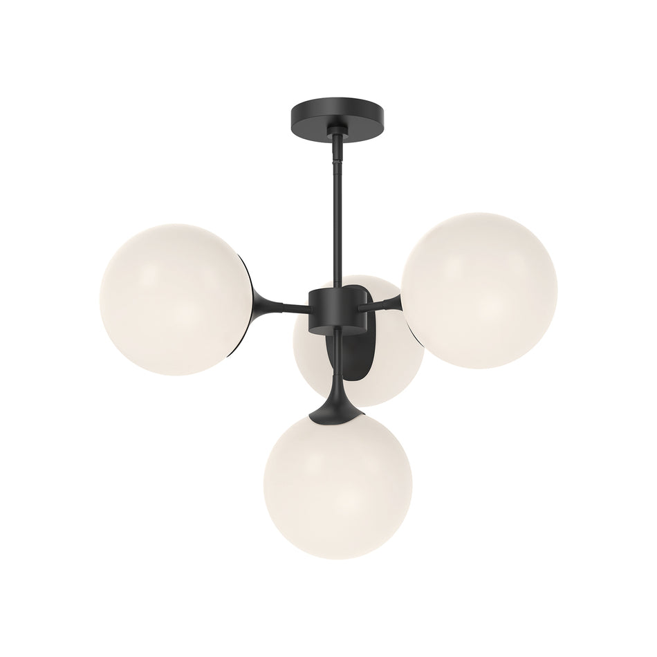 Nouveau 26-in Matte Black/Opal Matte Glass 4 Lights Chandeliers by ALORA MOOD