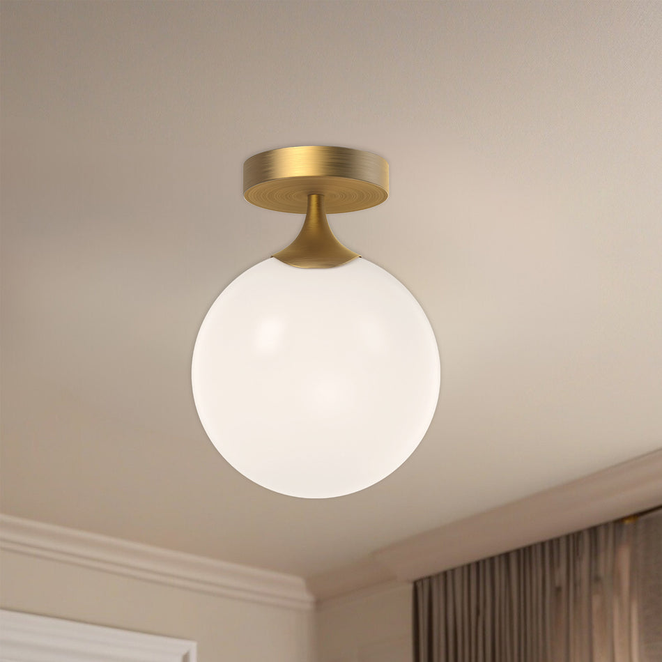 Nouveau 8-in Aged Gold/Opal Matte Glass 1 Light Flush Mount by ALORA MOOD