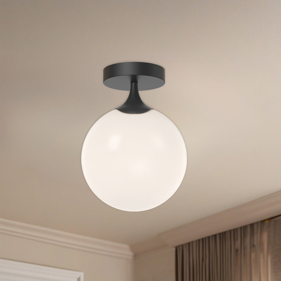 Nouveau 8-in Matte Black/Opal Matte Glass 1 Light Flush Mount by ALORA MOOD