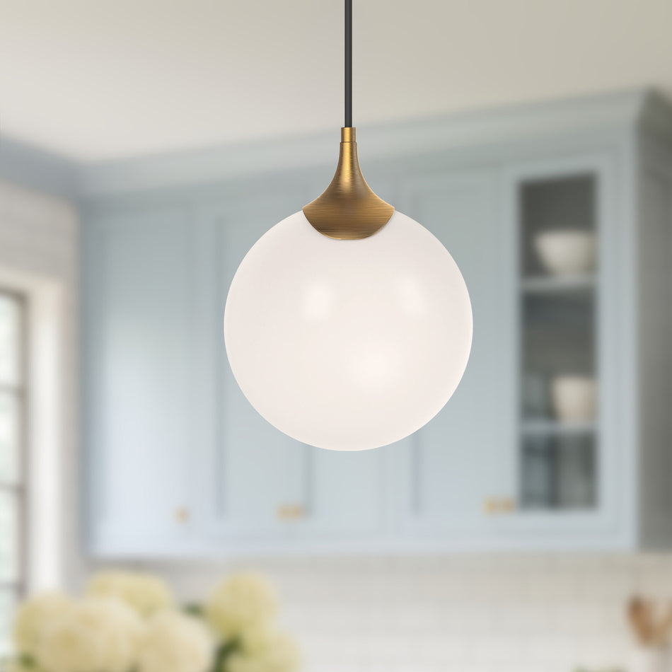 Nouveau 8-in Aged Gold/Opal Matte Glass 1 Light Pendant by ALORA MOOD