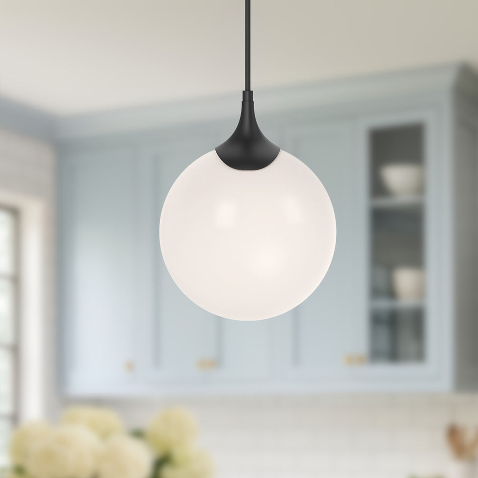 Nouveau 8-in Matte Black/Opal Matte Glass 1 Light Pendant by ALORA MOOD