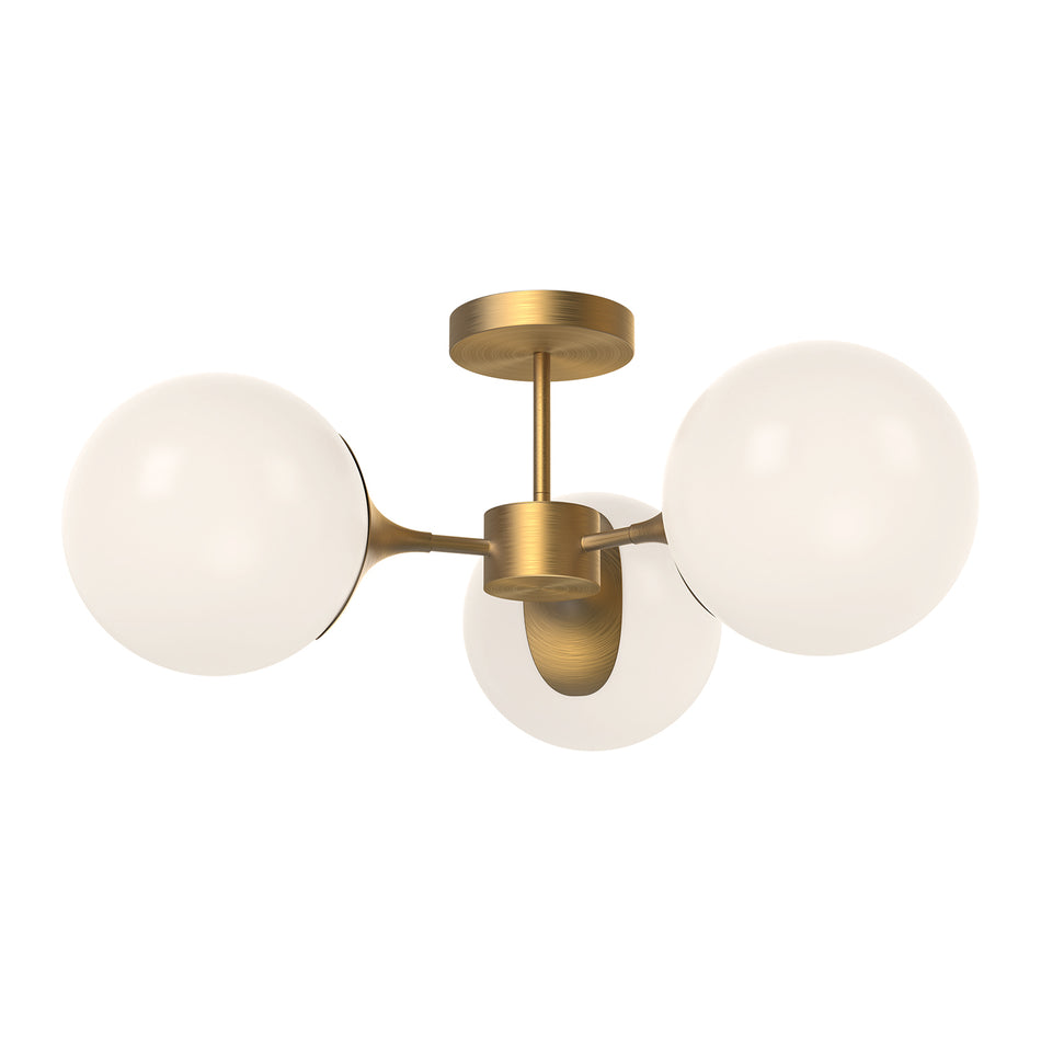 Nouveau 26-in Aged Gold/Opal Matte Glass 3 Lights Semi Flush Mount by ALORA MOOD