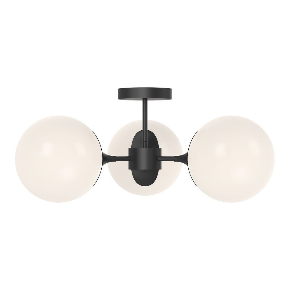 Nouveau 26-in Matte Black/Opal Matte Glass 3 Lights Semi Flush Mount