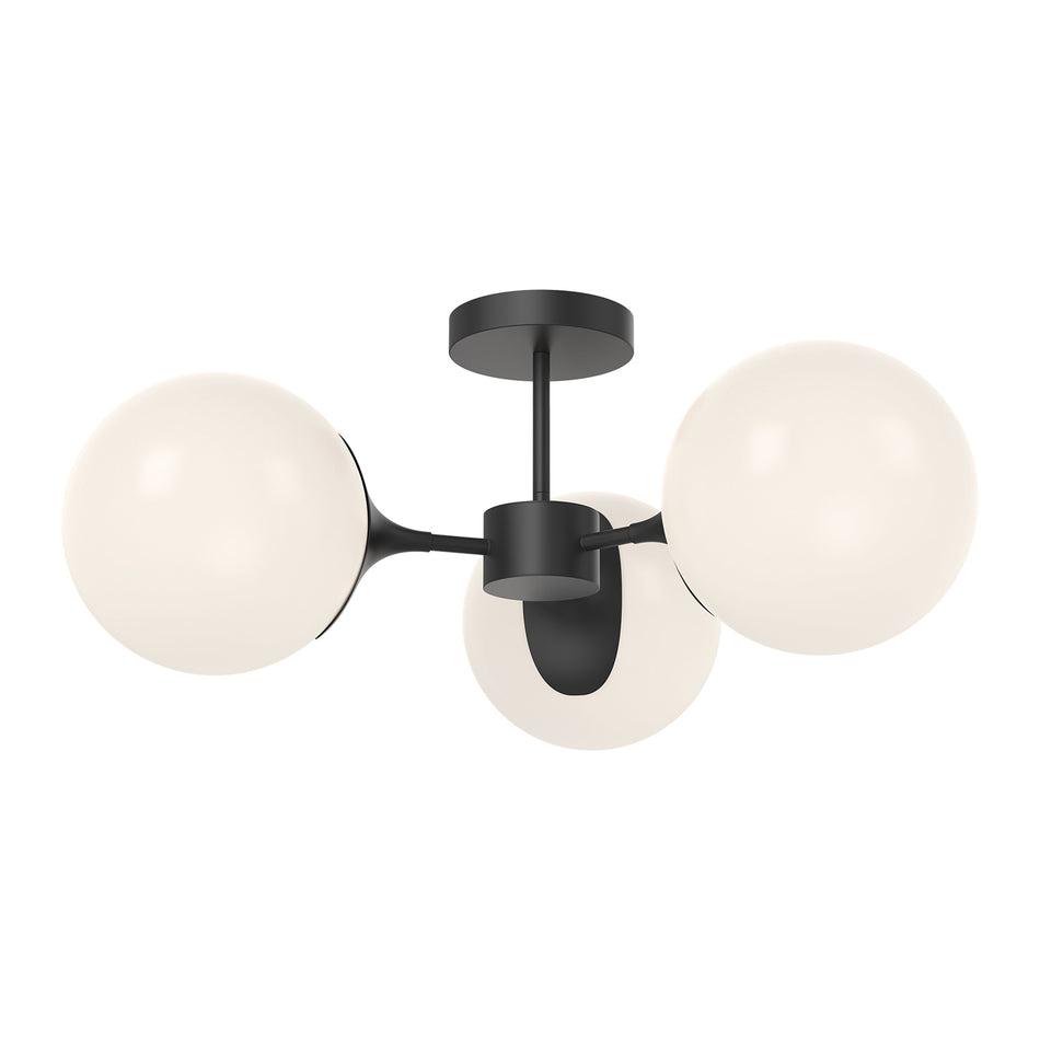 Nouveau 26-in Matte Black/Opal Matte Glass 3 Lights Semi Flush Mount by ALORA MOOD