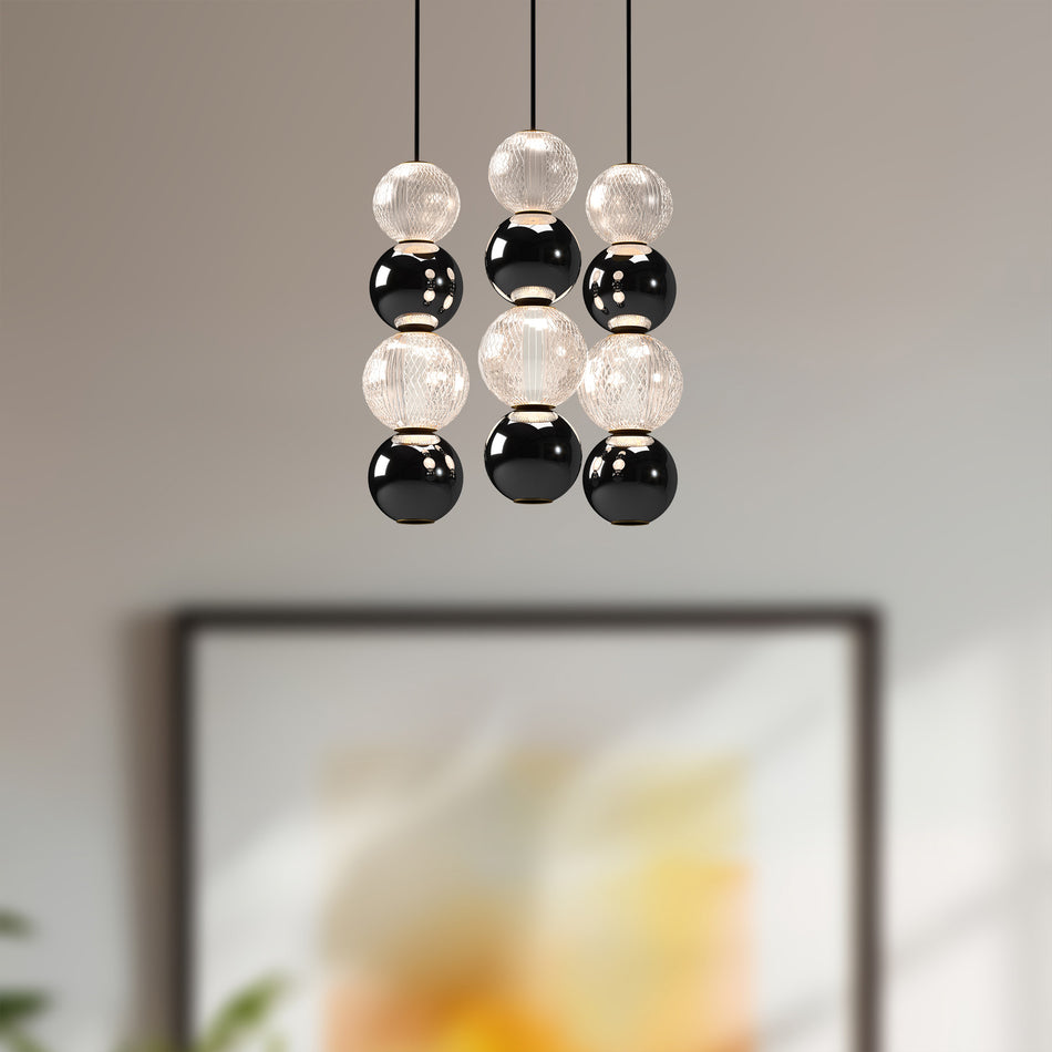 Onyx 3 Head Natural Brass LED Multi Pendant by ALORA