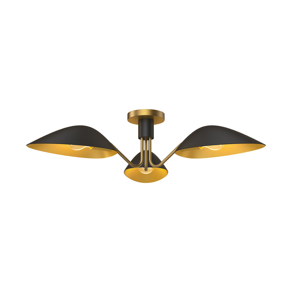 Oscar 32-in Aged Gold/Matte Black 3 Lights Semi Flush Mount by ALORA MOOD