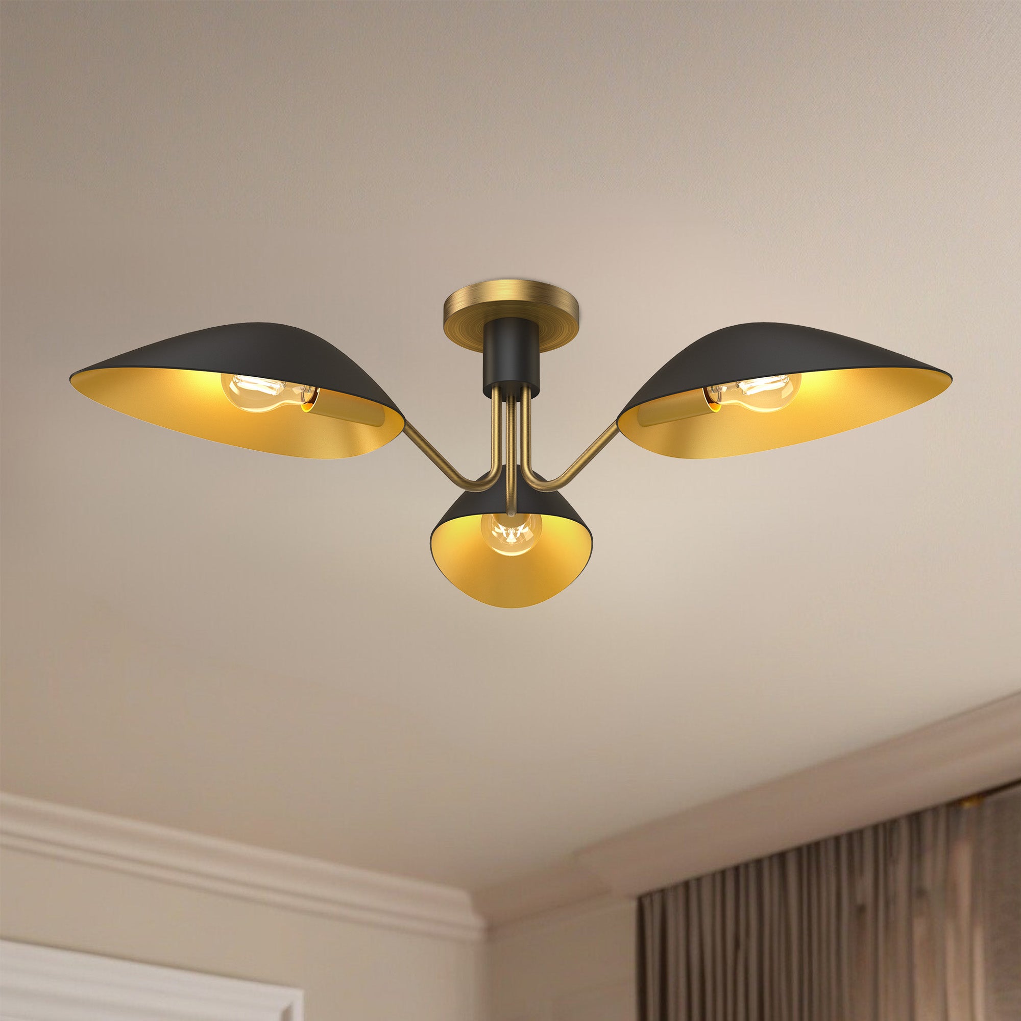 Oscar 32-in Aged Gold/Matte Black 3 Lights Semi Flush Mount by ALORA MOOD