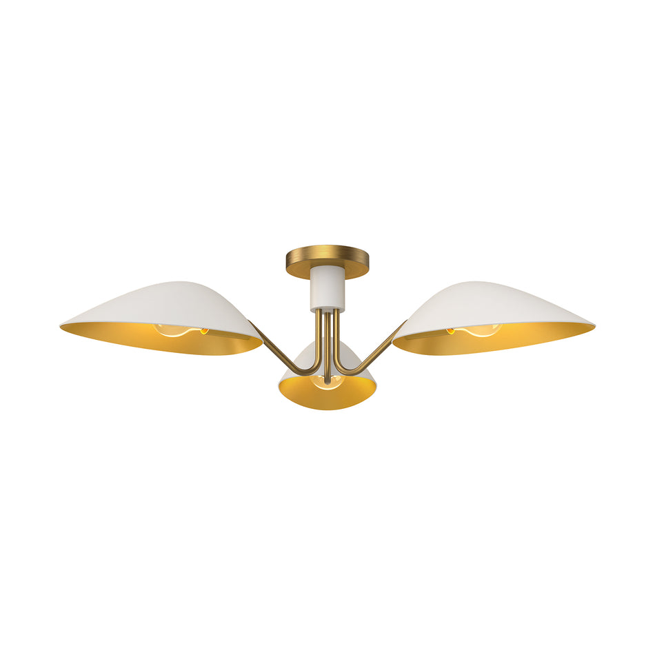 Oscar 32-in Aged Gold/White 3 Lights Semi Flush Mount by ALORA MOOD