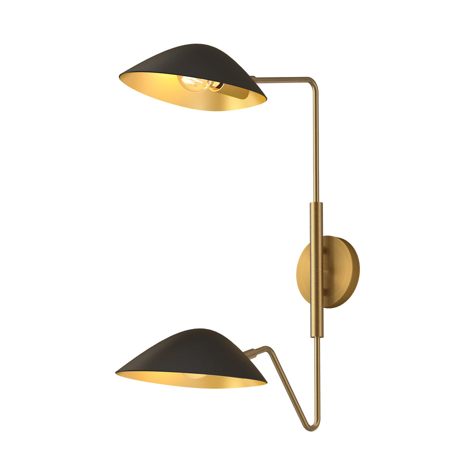 Oscar 6-in Aged Gold/Matte Black 2 Lights Wall/Vanity by ALORA MOOD