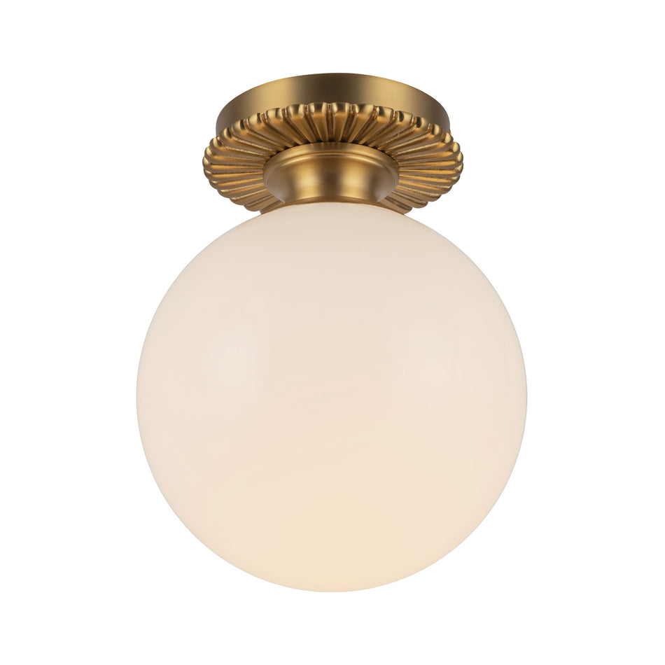 Otis 8-in Brushed Gold/Glossy Opal Glass Socket Semi-Flush Mount by ALORA MOOD