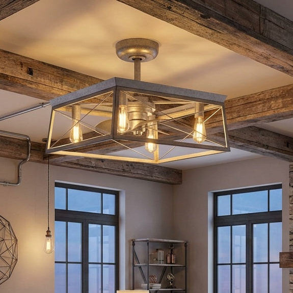 22" 4 light farmhouse ceiling fan in galvanized finish by Progress