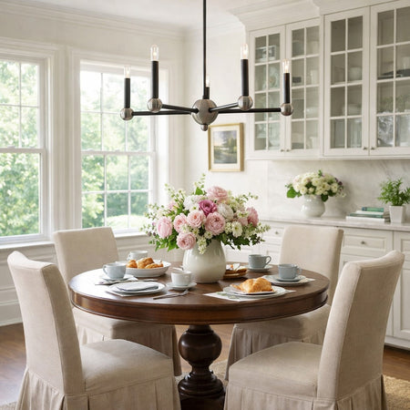 Foton Collection Five-Light Chandelier in Brushed Nickel spherical accents by Progress