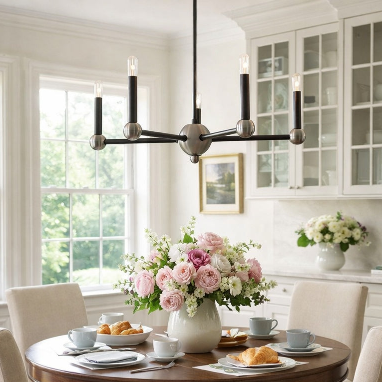 Foton Collection Five-Light Chandelier in Brushed Nickel spherical accents by Progress