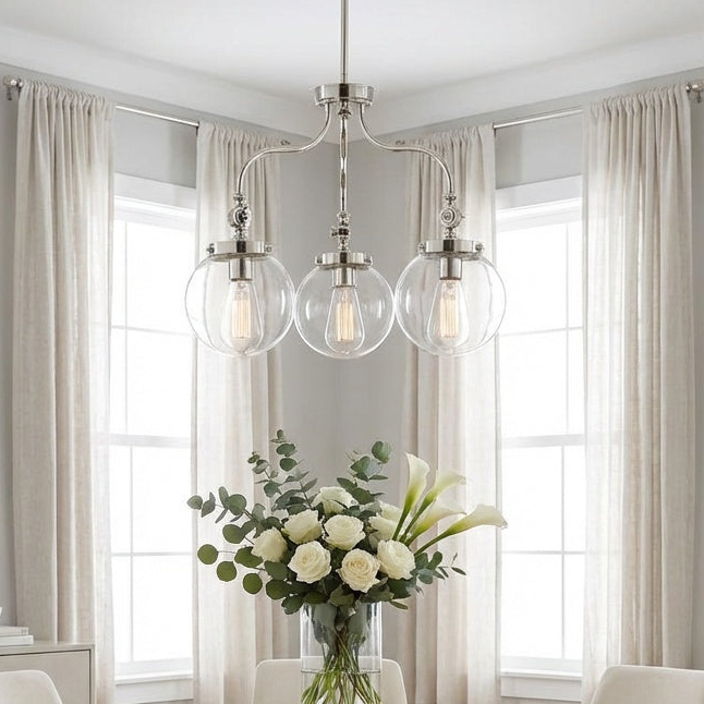 Penn Collection 3-Light Ceiling Mount Adjustable Globes Chandelier in Polished Nickel by Progress