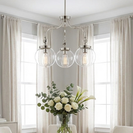 Penn Collection 3-Light Ceiling Mount Adjustable Globes Chandelier in Polished Nickel by Progress