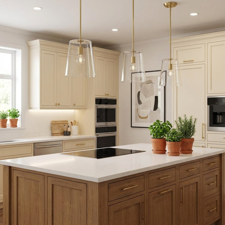 Clarion Collection One-Light Clear Glass Pendant Light in Satin Brass