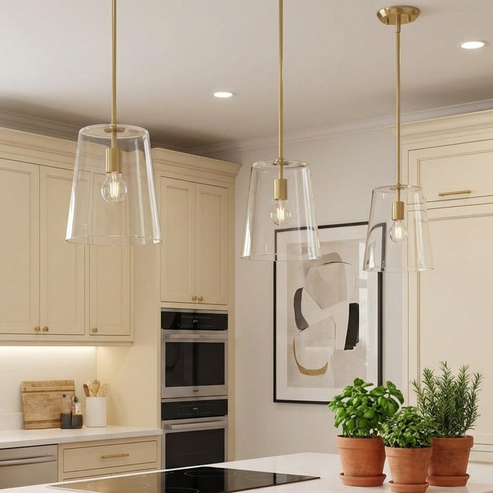 Clarion Collection One-Light Clear Glass Pendant Light in Satin Brass