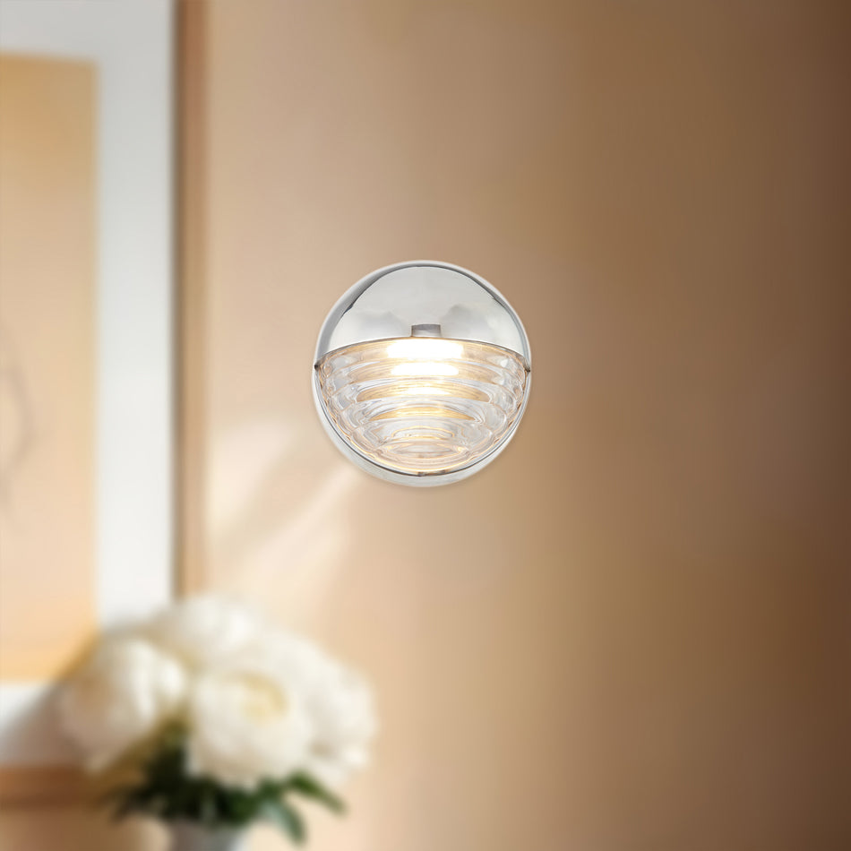 Palais 6-in Polished Nickel/Ribbed Glass LED Wall/Vanity by ALORA