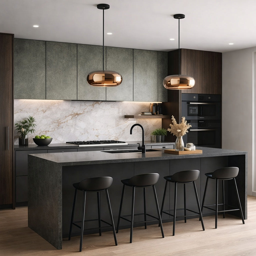 Trinity 14-in Black/Copper LED Pendant by Kuzco