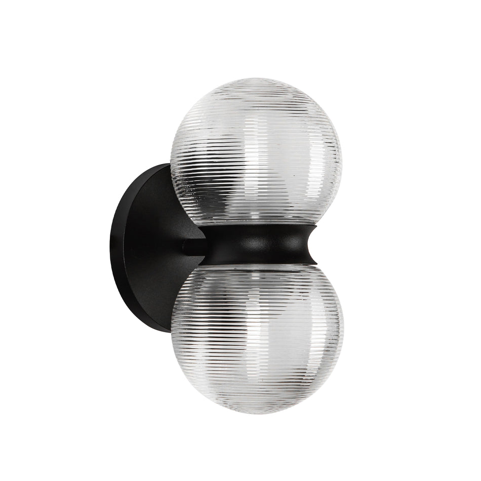 Peri 9-in Black/Clear Ribbed Glass LED Exterior Wall by KUZCO