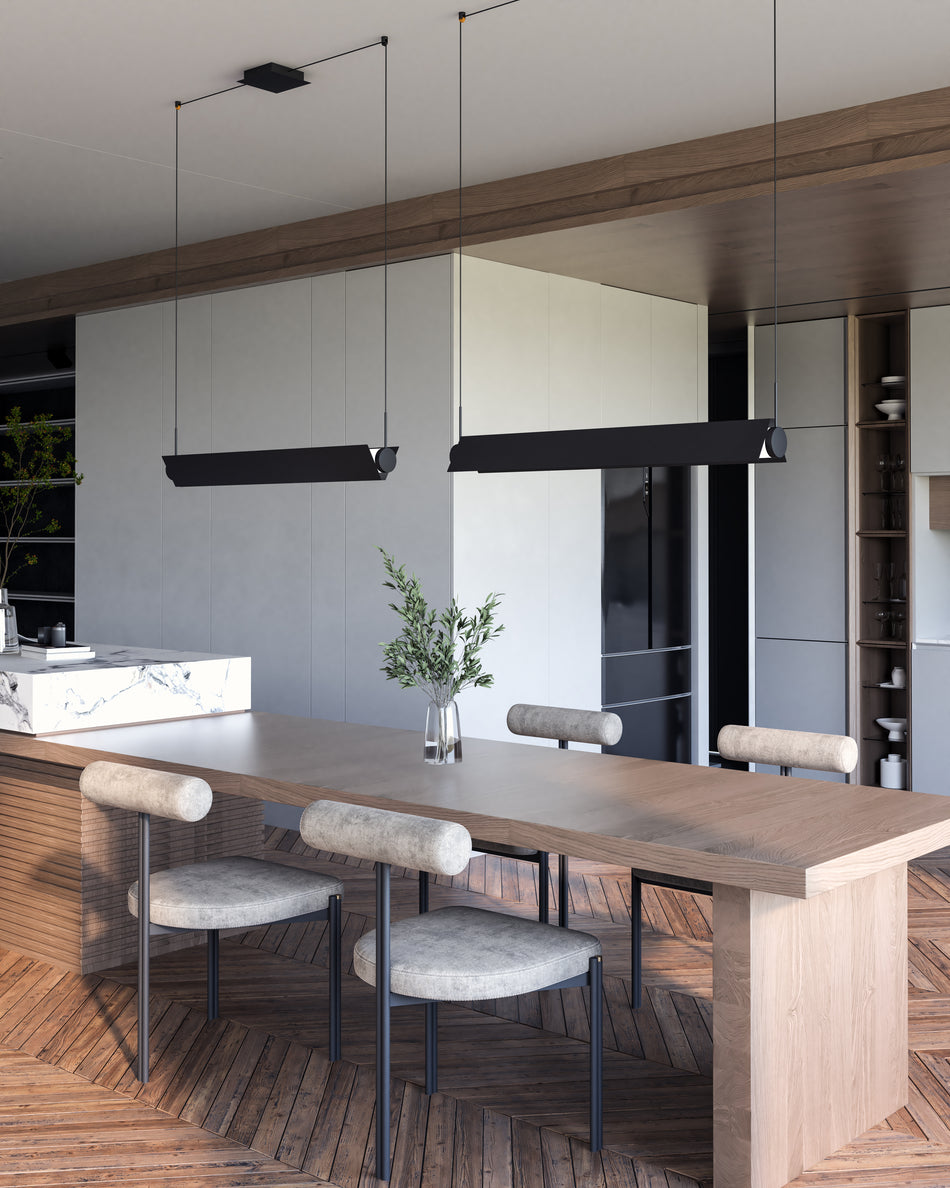 Phoenix 36-in Black/White LED Linear Pendant by KUZCO