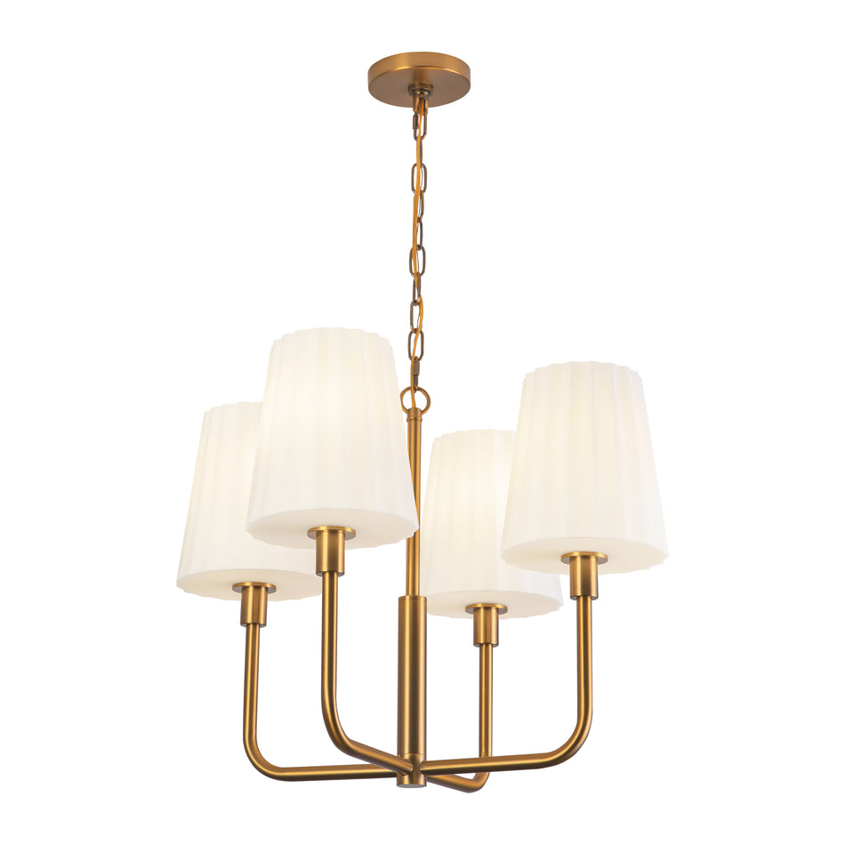 Plisse 23-in Aged Gold/Opal Matte Glass 4 Lights Chandeliers
