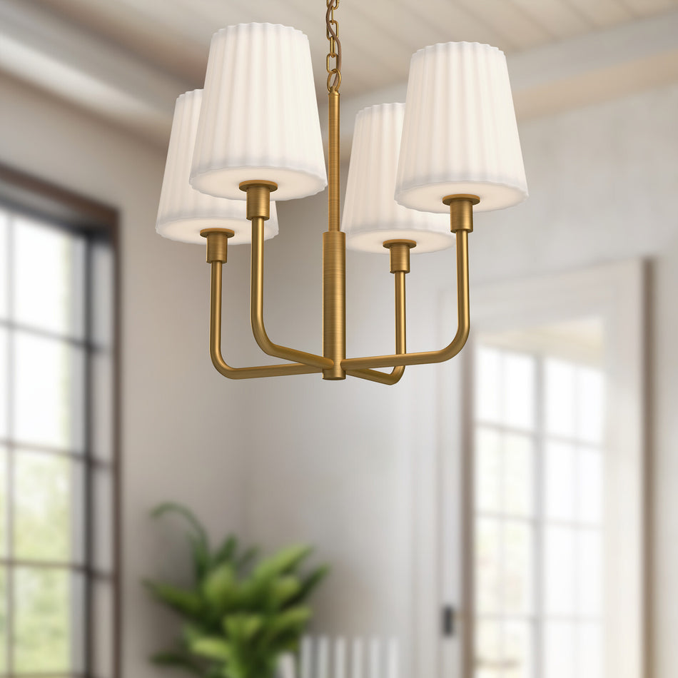 Plisse 23-in Aged Gold/Opal Matte Glass 4 Lights Chandeliers by ALORA MOOD
